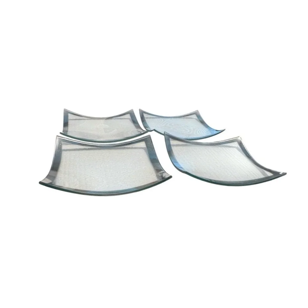 5 Piece Clear Glass Serving Set 4 Plates 1 Platter Square Curve Silver Rim Party